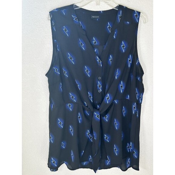 Torrid Size 2 (2X/18/20W) Lightning Bolt Sleeveless Blouse Tie Front V-Neck Top - Picture 1 of 10